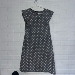 Elle Dress Shift Short Sleeve Black White Polka Dots and Buffalo Check Medium